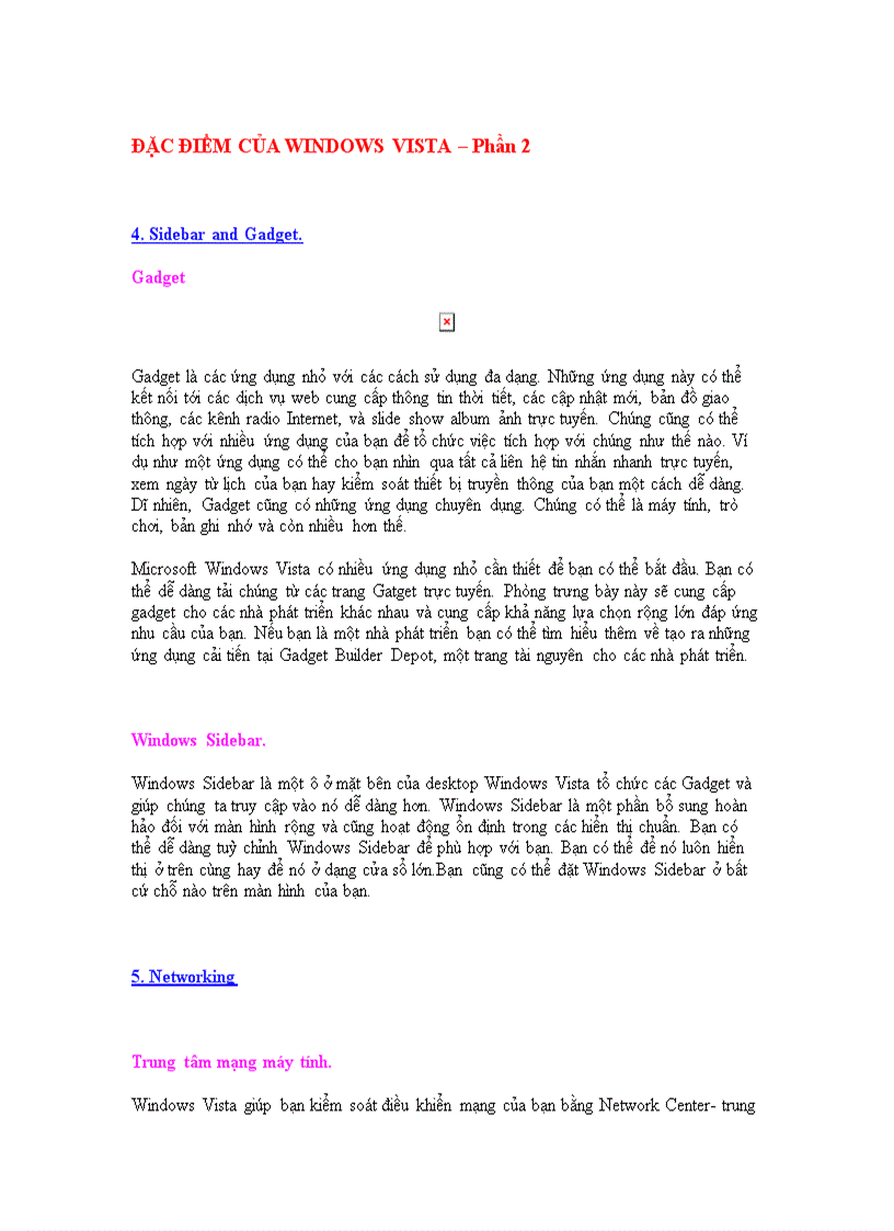 ĐẶC ĐIỂM CỦA WINDOWS VISTA Phần 2