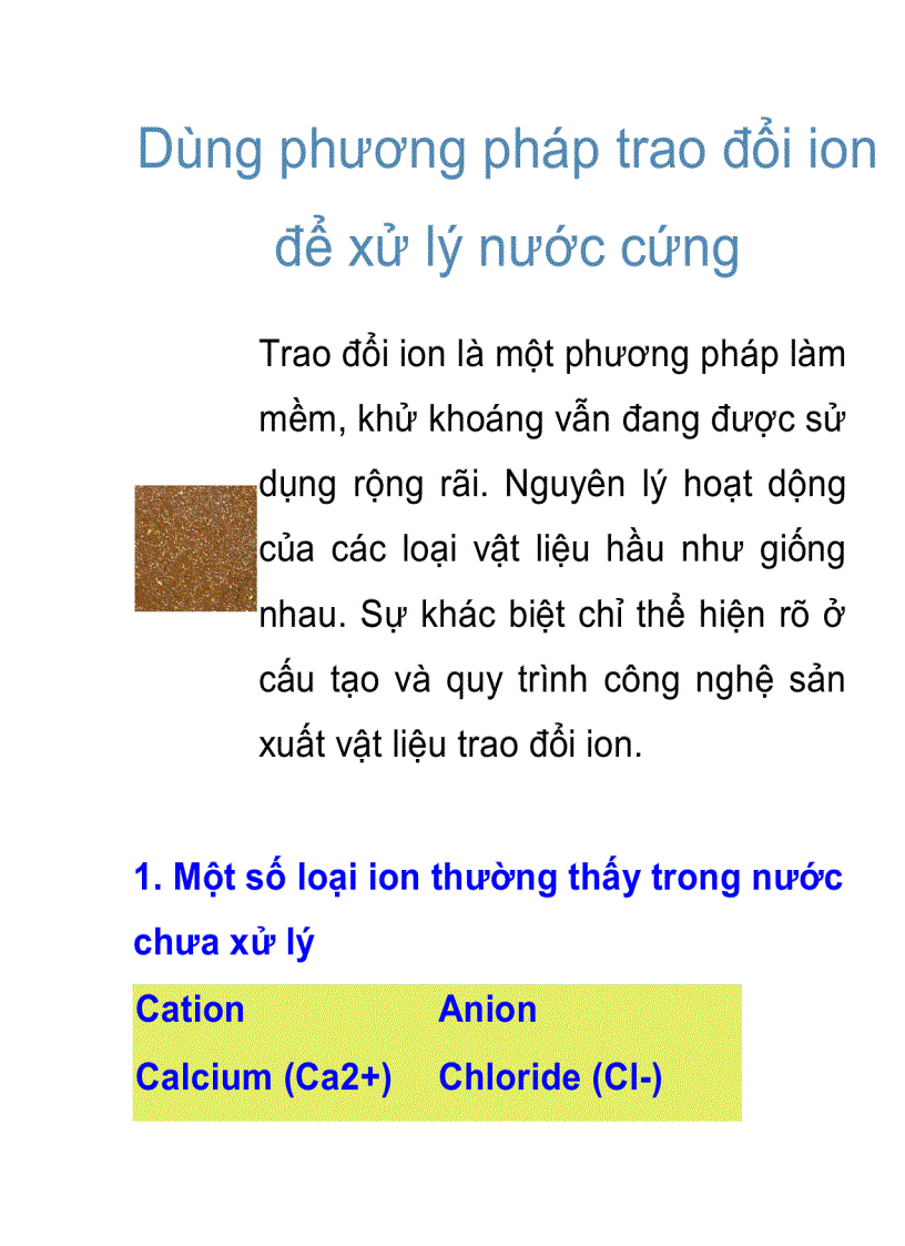 image for page Dùng phương pháp trao đổi ion để xử lý nước cứng