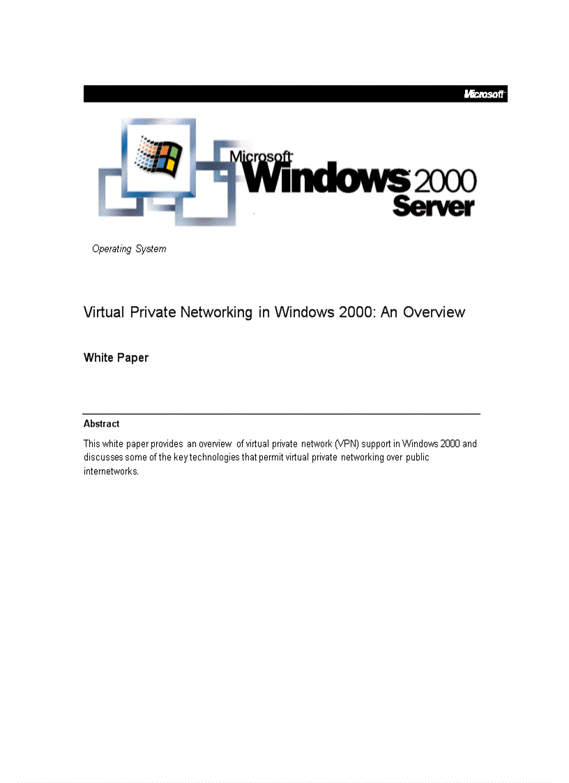 image for page Virtual Private Networking in Windown 2000 An overview