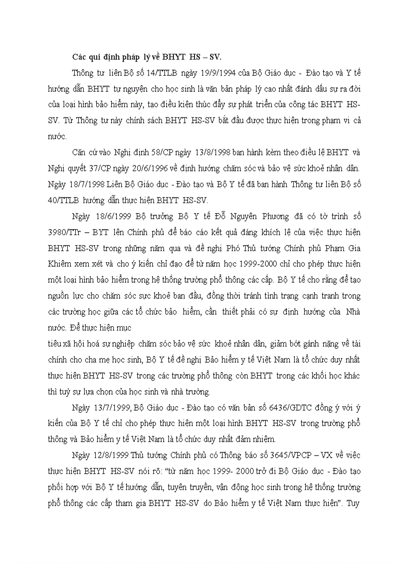 Các qui định pháp lý về BHYT HS SV