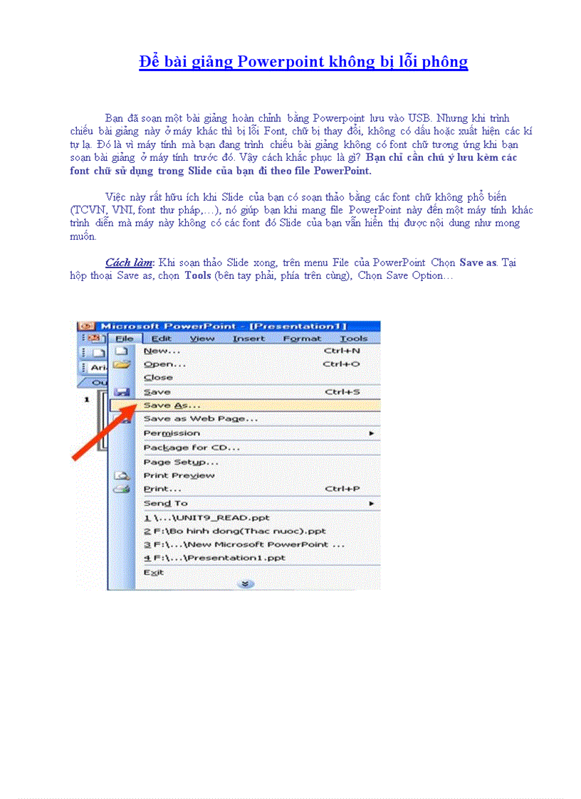 image for page Để bài giảng powerpoint không bị lỗi phông