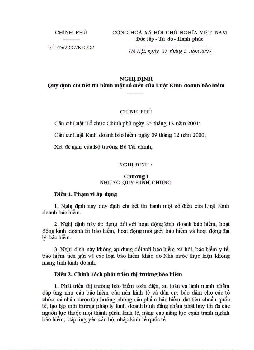 image for page Nghị định 45 2007 hướng dẫn luật kinh doanh bảo hiểm