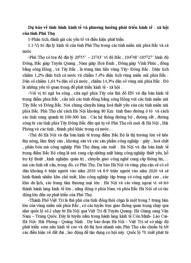 image for page Dự báo về tình hình kinh tế và phương hướng phát triển kinh tế xã hội của tỉnh Phú Thọ