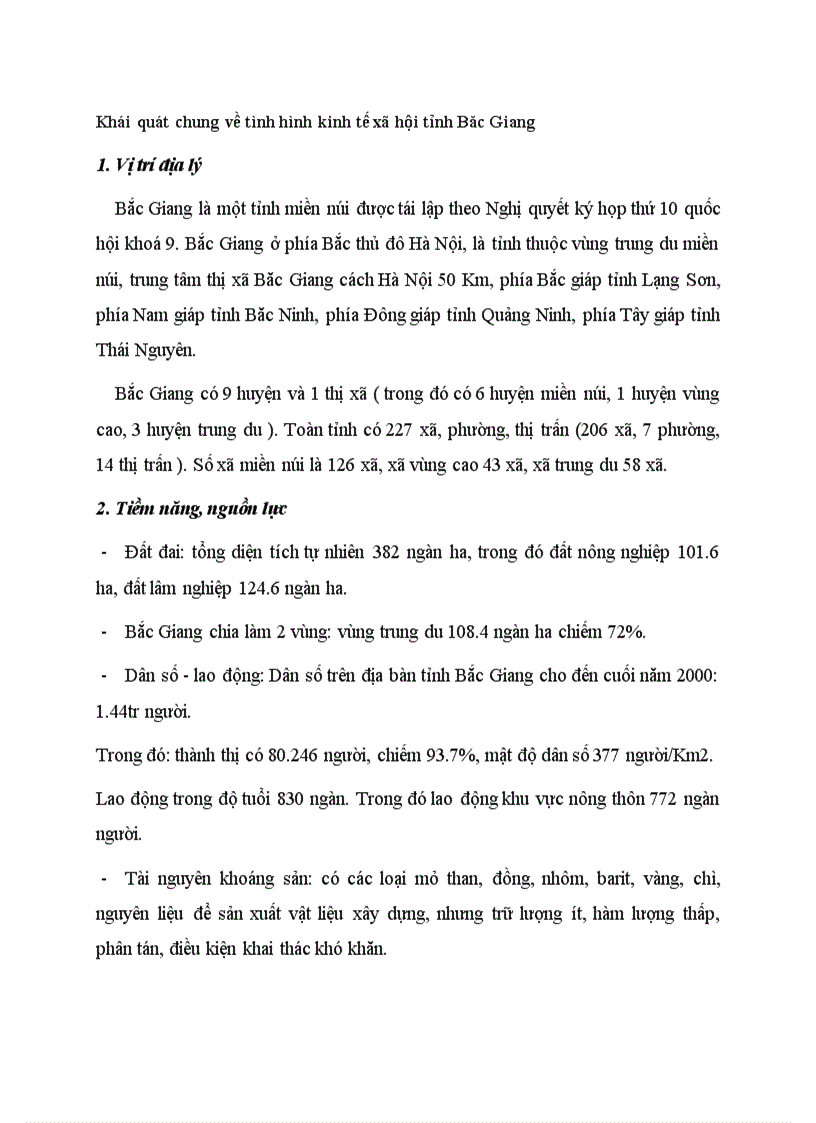 image for page Khái quát chung về tình hình kinh tế xã hội tỉnh Băc Giang