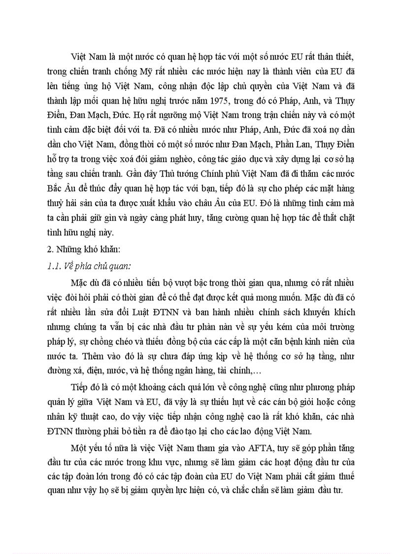 Những thuận lợi và khó khăn cho đầu tư trực tiếp của EU vào Việt Nam