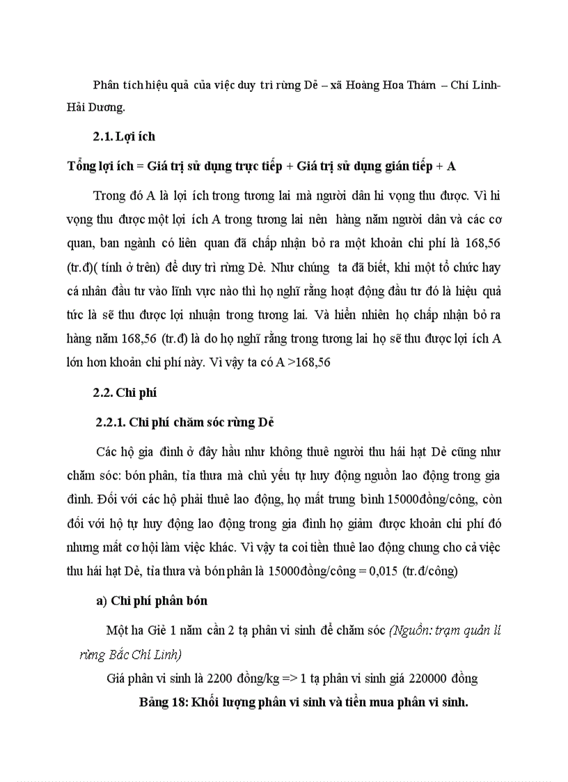 image for page Phân tích hiệu quả của việc duy trì rừng Dẻ xã Hoàng Hoa Thám Chí Linh Hải Dương