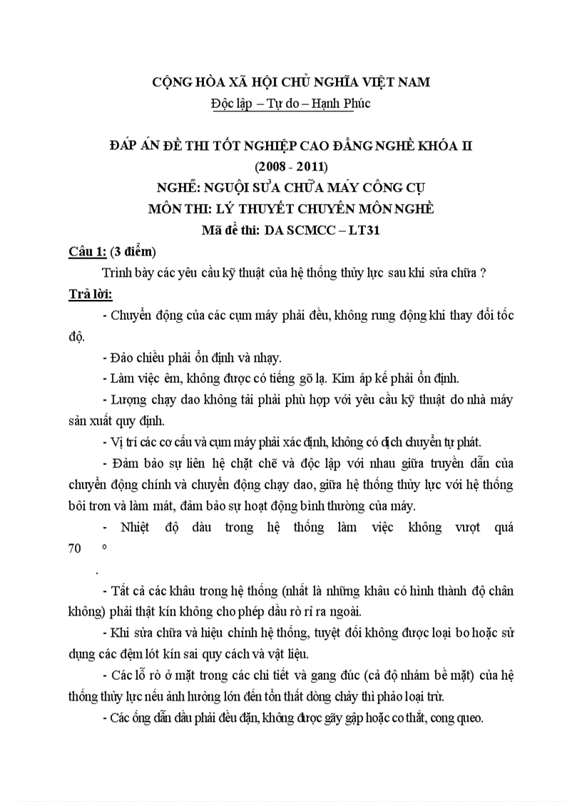 Đề thi TNCĐ nghề nguội sửa chữa máy công cụ 2008 2011 lí thuyết thực hành hướng dẫn giải 31