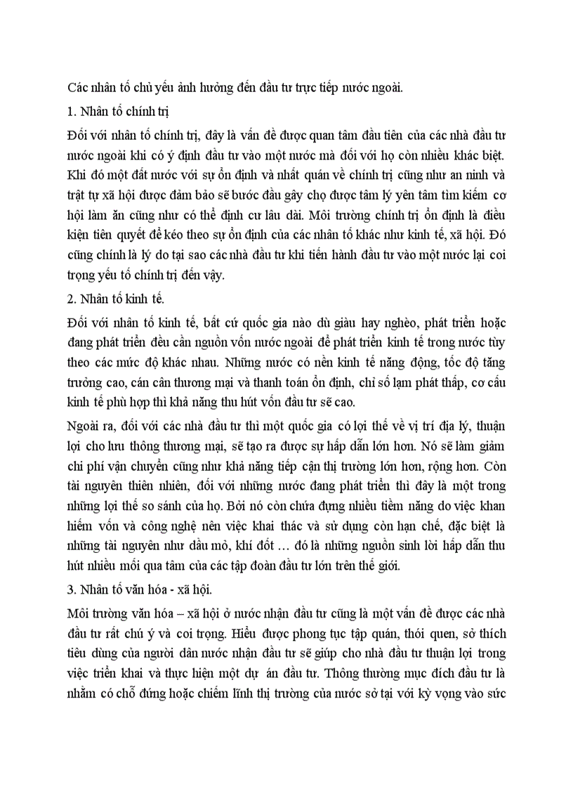 image for page Các nhân tố chủ yếu ảnh hưởng đến đầu tư trực tiếp nước ngoài