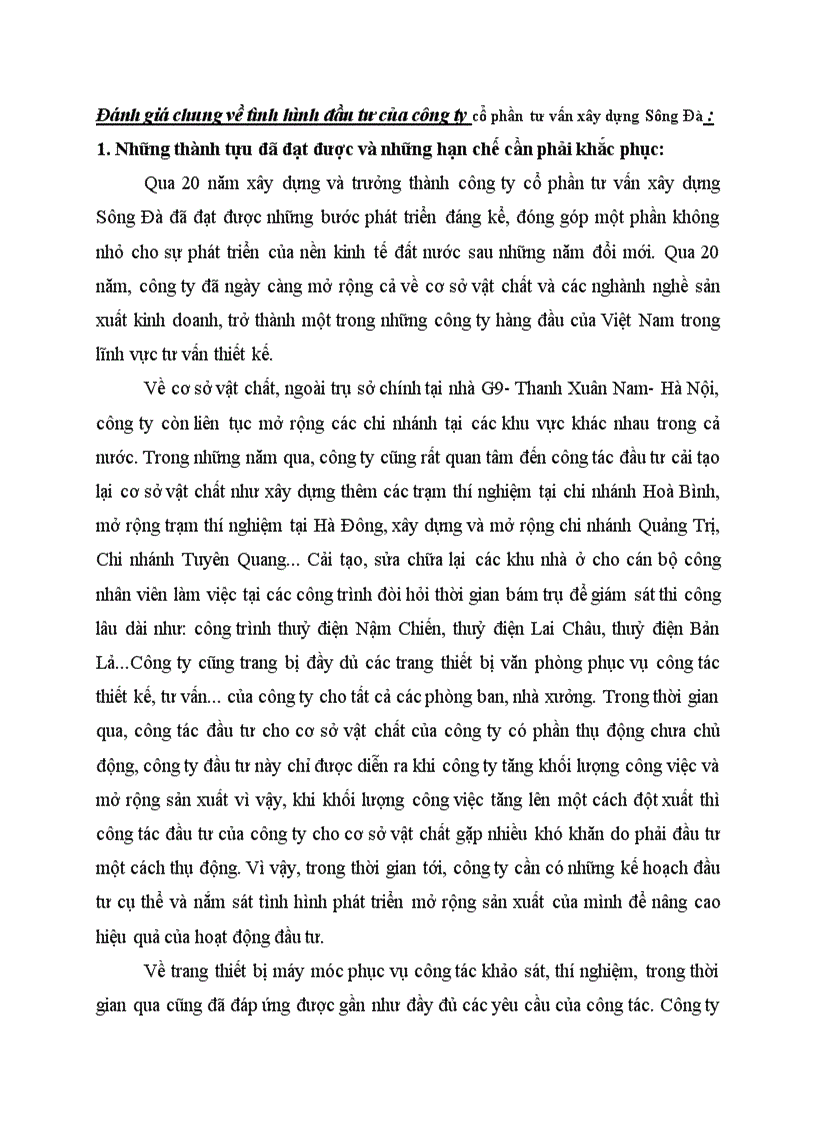 image for page Đánh giá chung về tình hình đầu tư của công ty cổ phần tư vấn xây dựng Sông Đà
