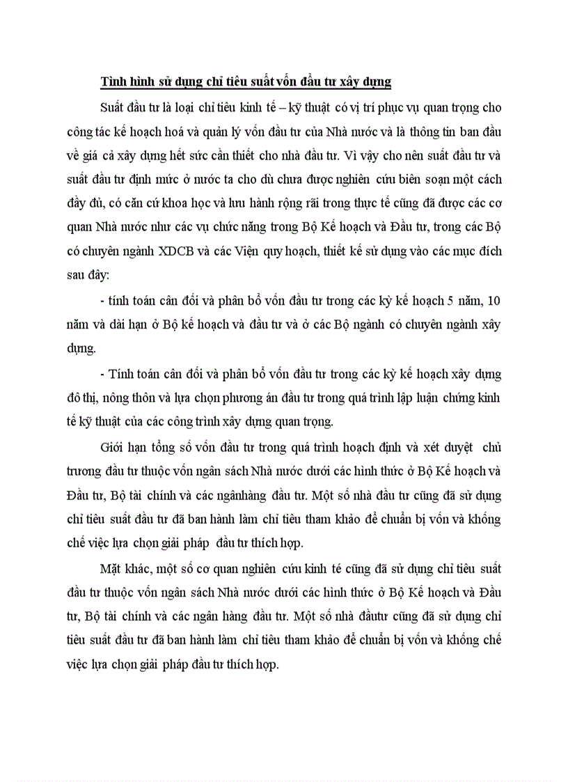 image for page Tình hình sử dụng chỉ tiêu suất vốn đầu tư xây dựng