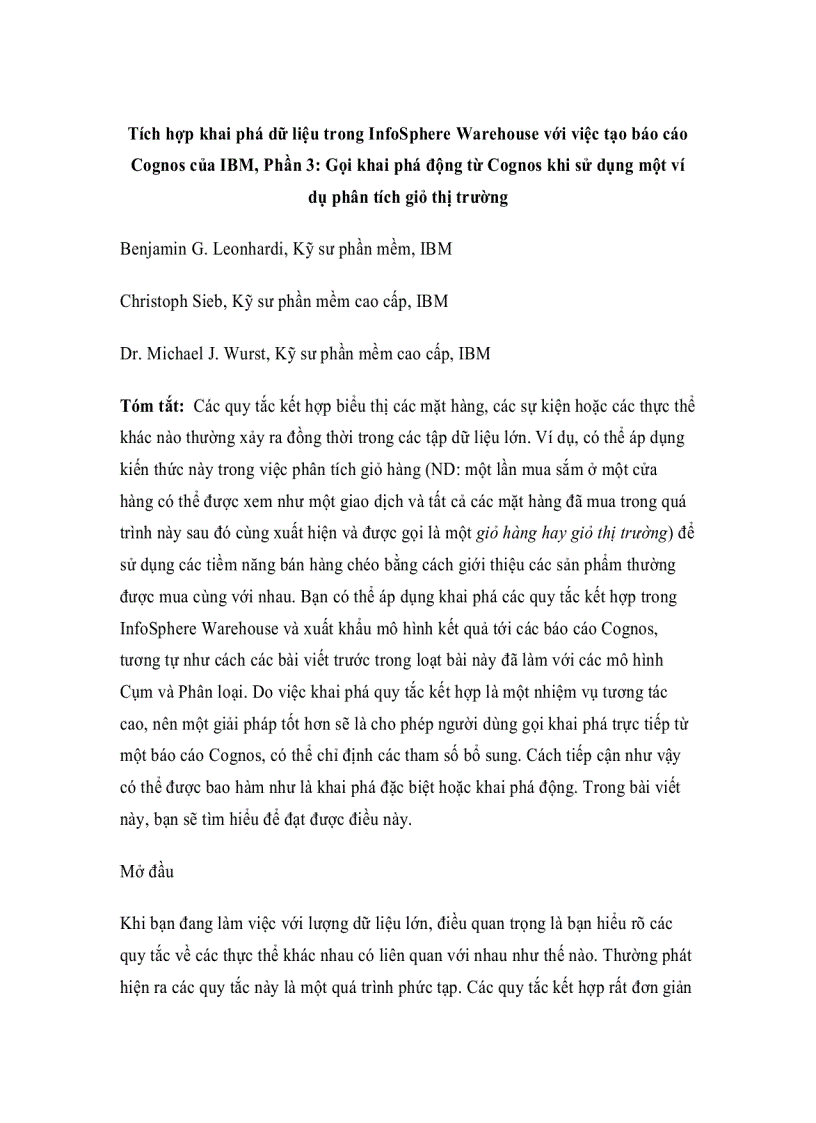image for page Tích hợp khai phá dữ liệu trong InfoSphere Warehouse với việc tạo báo cáo Cognos của IBM Phần 3 Gọi khai phá động từ Cognos khi sử dụng một ví dụ phân tích giỏ thị trường
