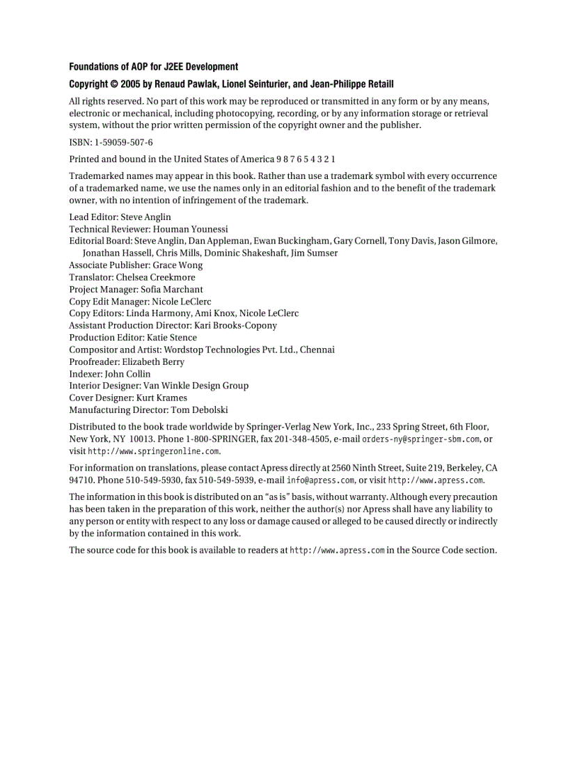 image for page Foundations of AOP for J2EE Development Renaud Pawlak