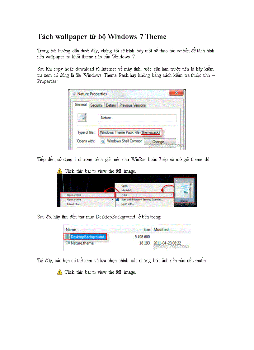 Tách wallpaper từ bộ Windows 7 Theme