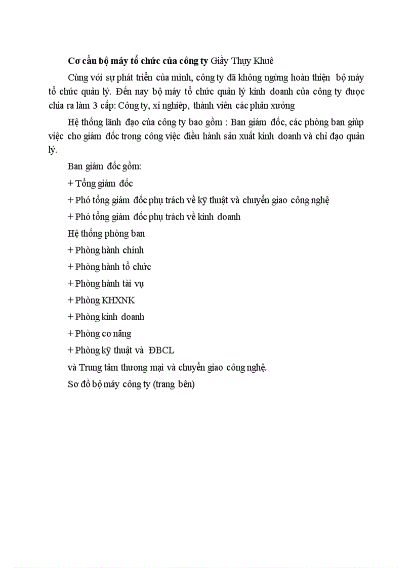 image for page Cơ cấu bộ máy tổ chức của công ty Giầy Thụy Khuê