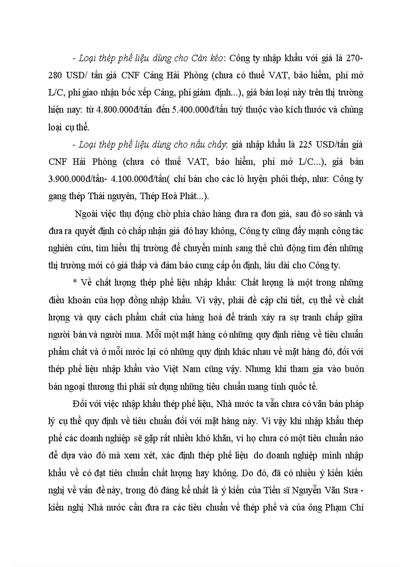 image for page Cơ cấu giá chất lượng và thị trường nhập khẩu thép phế liệu của Công ty công nghiệp tàu thủy ngô quyền