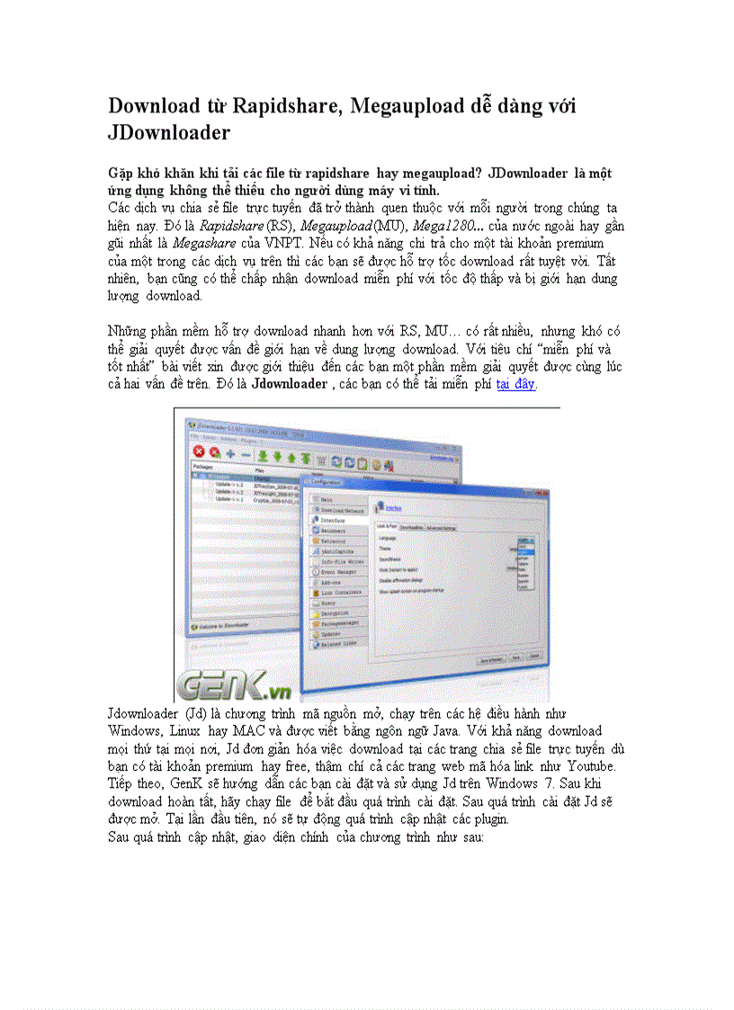 image for page Download từ Rapidshare Megaupload dễ dàng với JDownloader