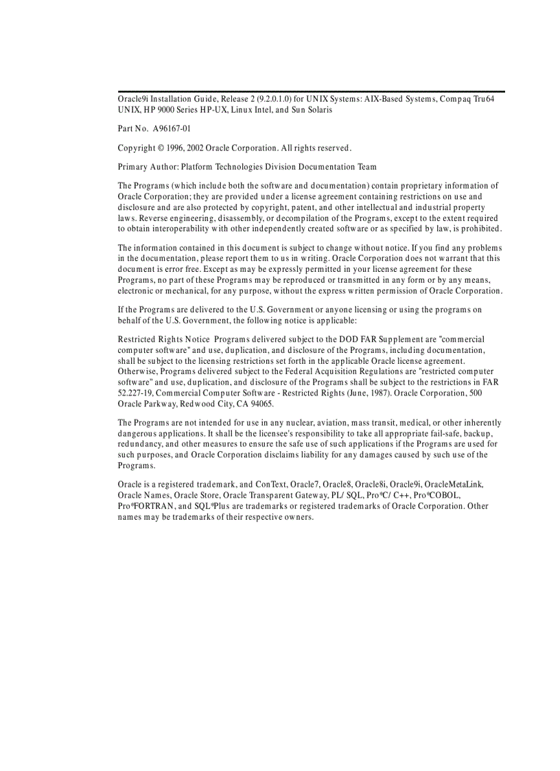 image for page Oracle9i Installation Guide phần 1