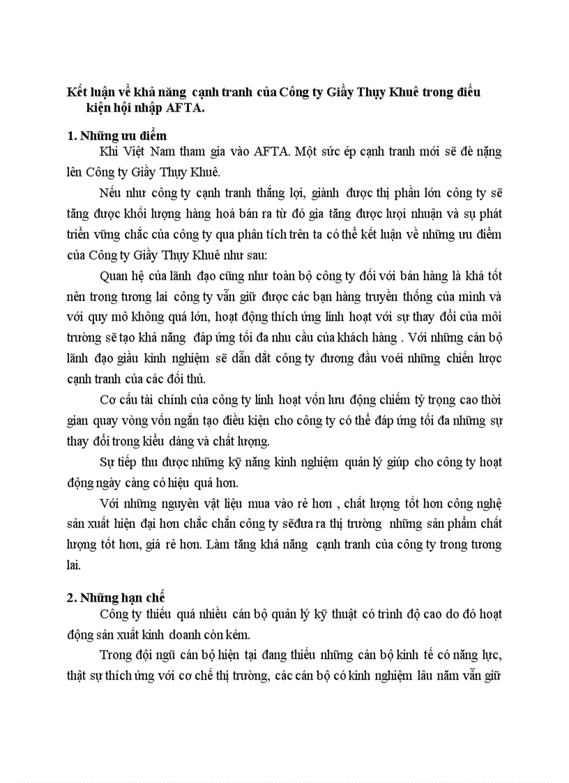 image for page Kết luận về khả năng cạnh tranh của Công ty Giầy Thụy Khuê trong điều kiện hội nhập AFTA