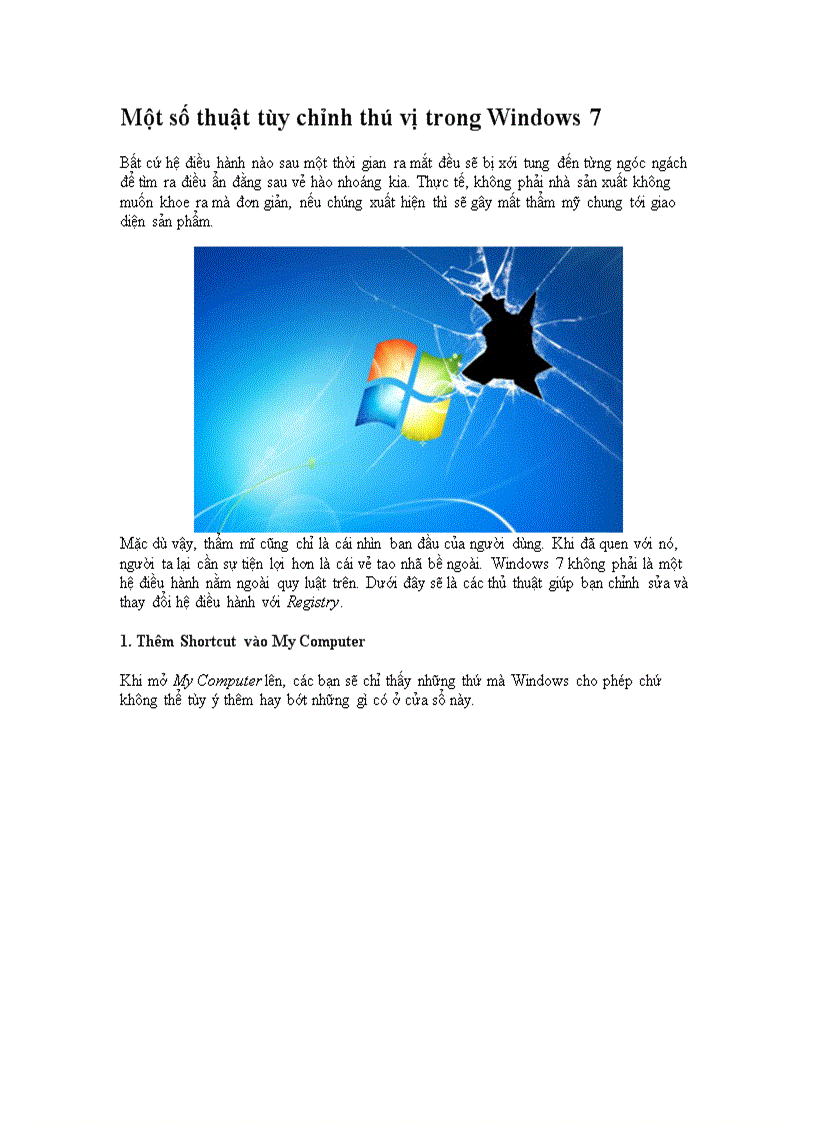 Một số thuật tùy chỉnh thú vị trong Windows 7