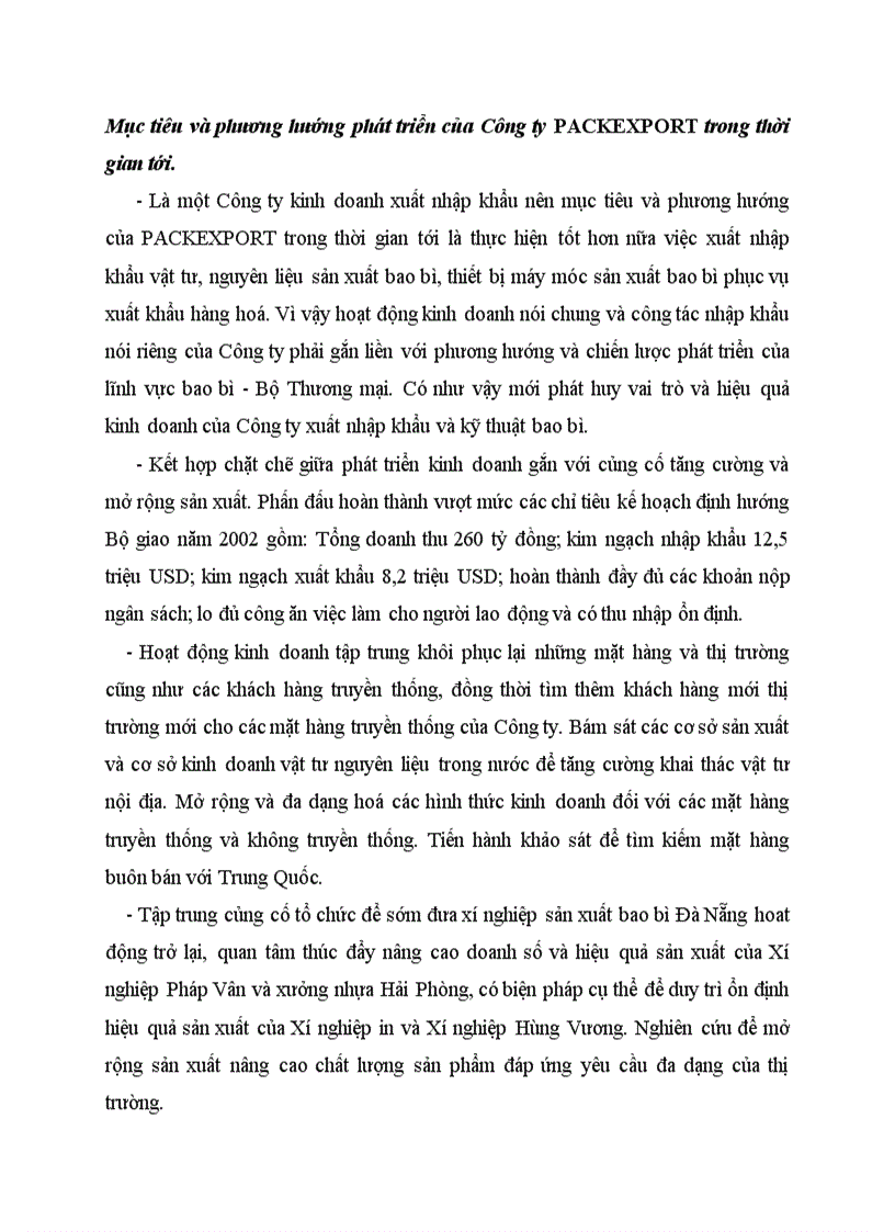 image for page Mục tiêu và phương hướng phát triển của Công ty PACKEXPORT trong thời gian tới