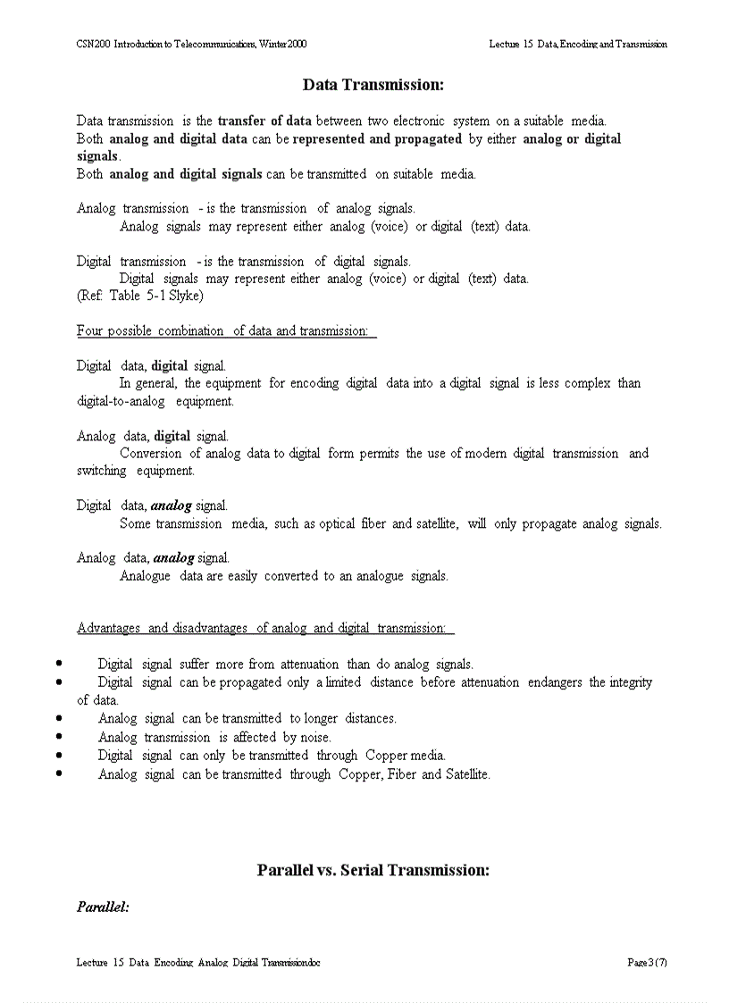 Data Encoding and Transmission