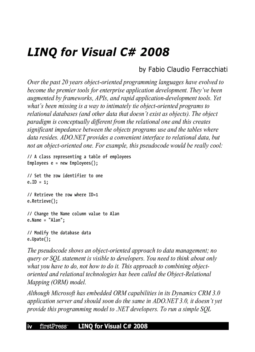 image for page LINQ for Visual C 2008