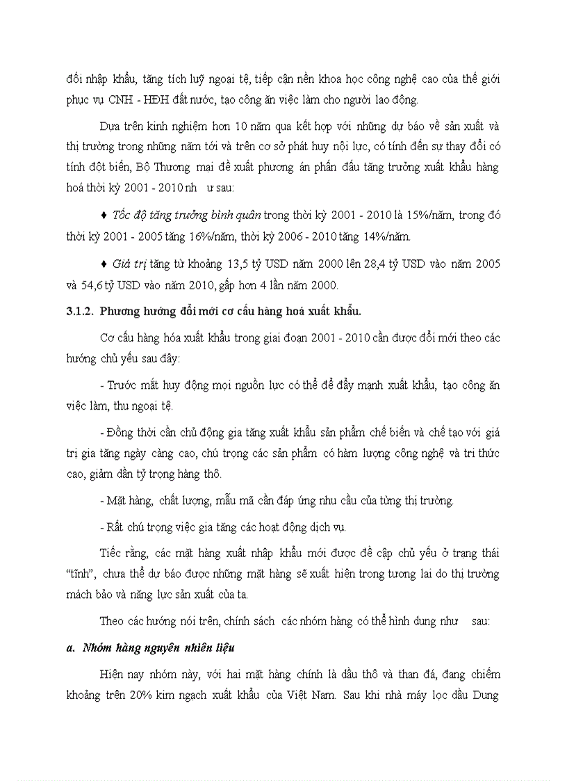 Phương hướng đổi mới cơ cấu mặt hàng xuất khẩu của Việt Nam giai đoạn 2001 2010