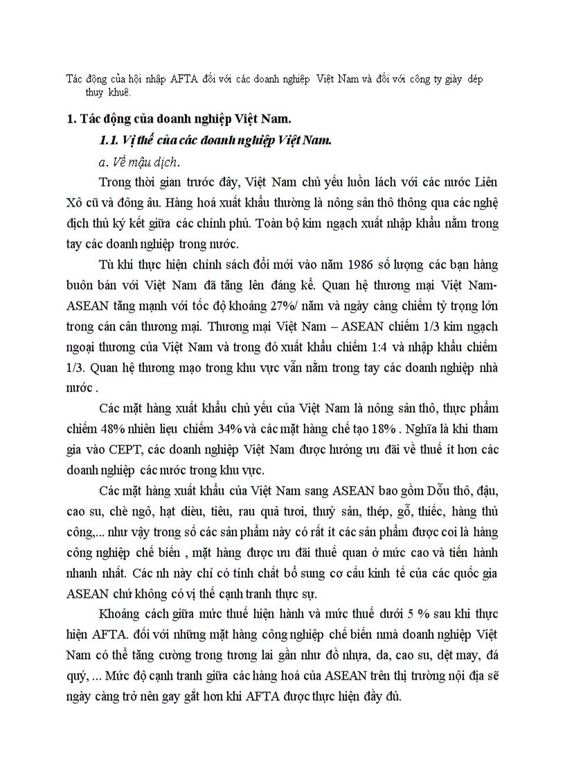 image for page Tác động của hội nhập AFTA đối với các doanh nghiệp Việt Nam và đối với công ty giày dép thuỵ khuê