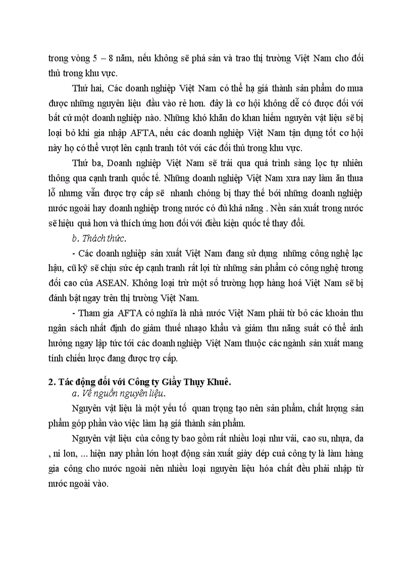 image for page Tác động của hội nhập AFTA đối với các doanh nghiệp Việt Nam và đối với công ty giày dép thuỵ khuê