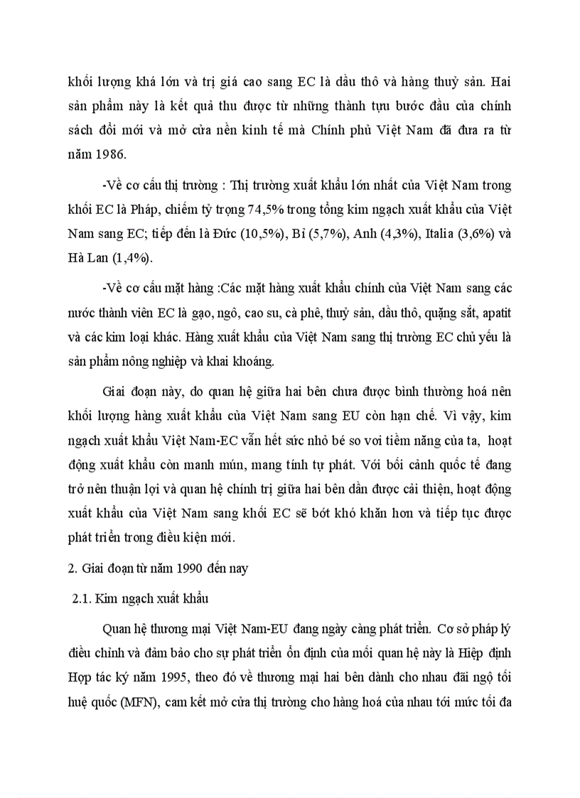 Thực trạng hoạt động xuất khẩu hàng hoá của Việt Nam vào thị trường EU