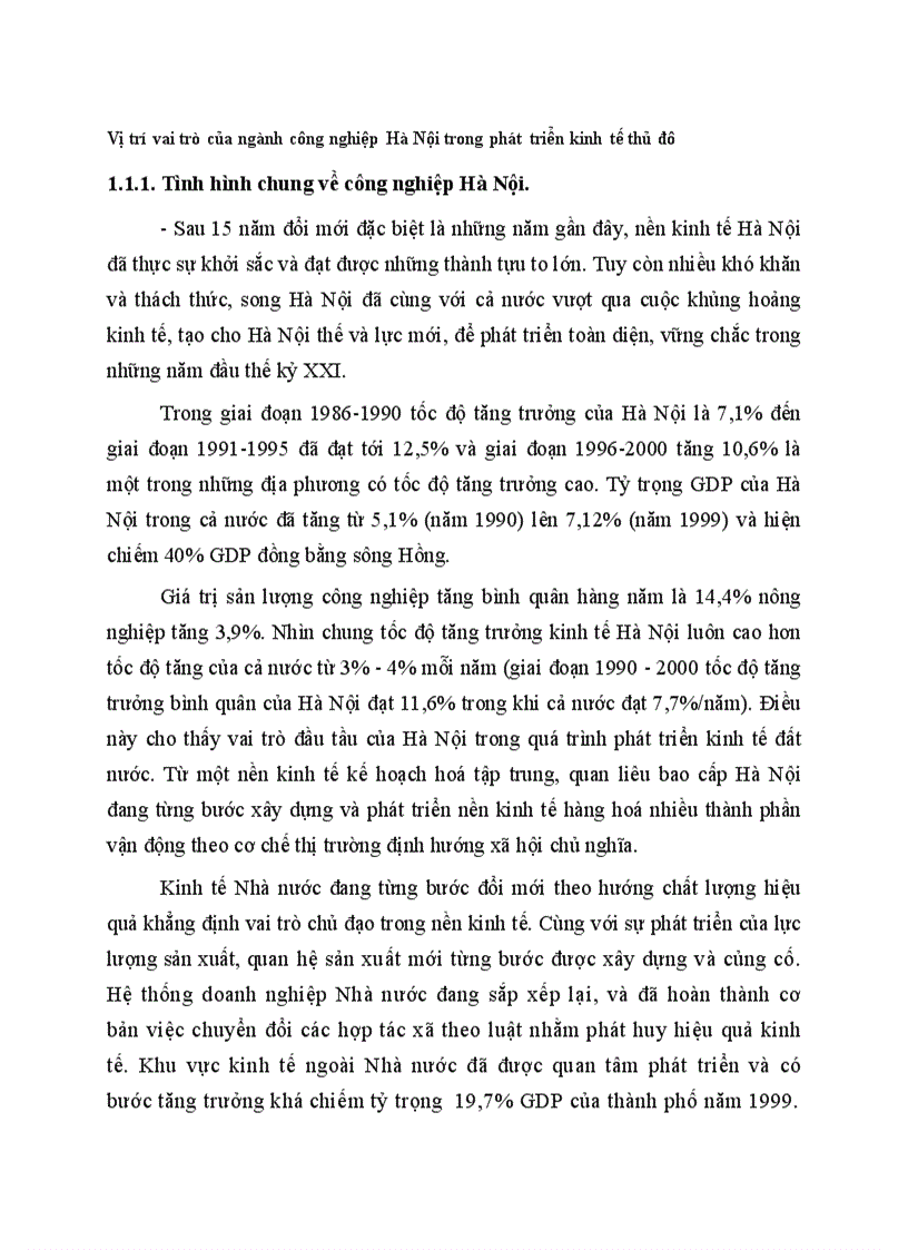 Vị trí vai trò của ngành công nghiệp Hà Nội trong phát triển kinh tế thủ đô