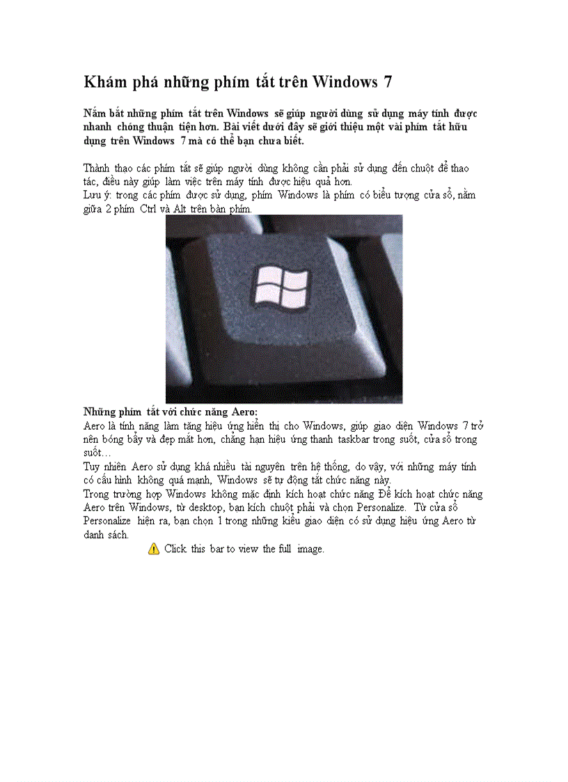 image for page Khám phá những phím tắt trên Windows 7