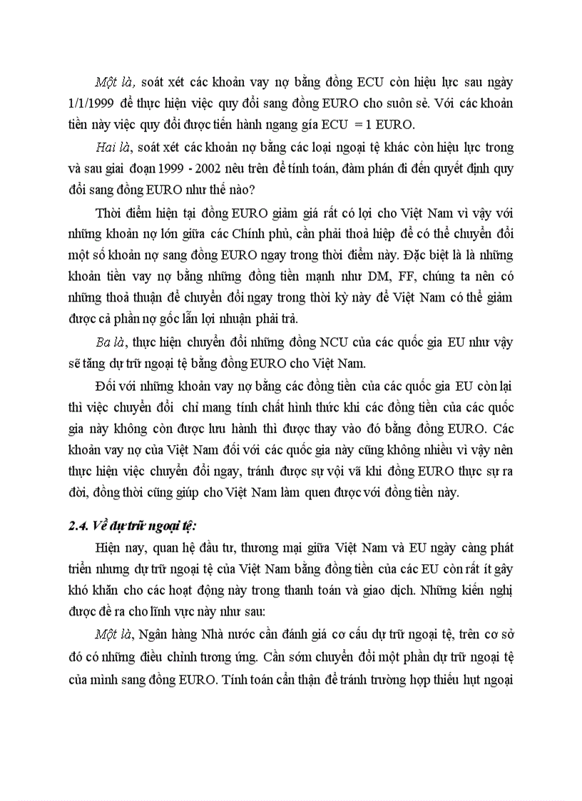 Một số giải pháp nhằm xử lý tác động của đồng EURO đối với Việt Nam