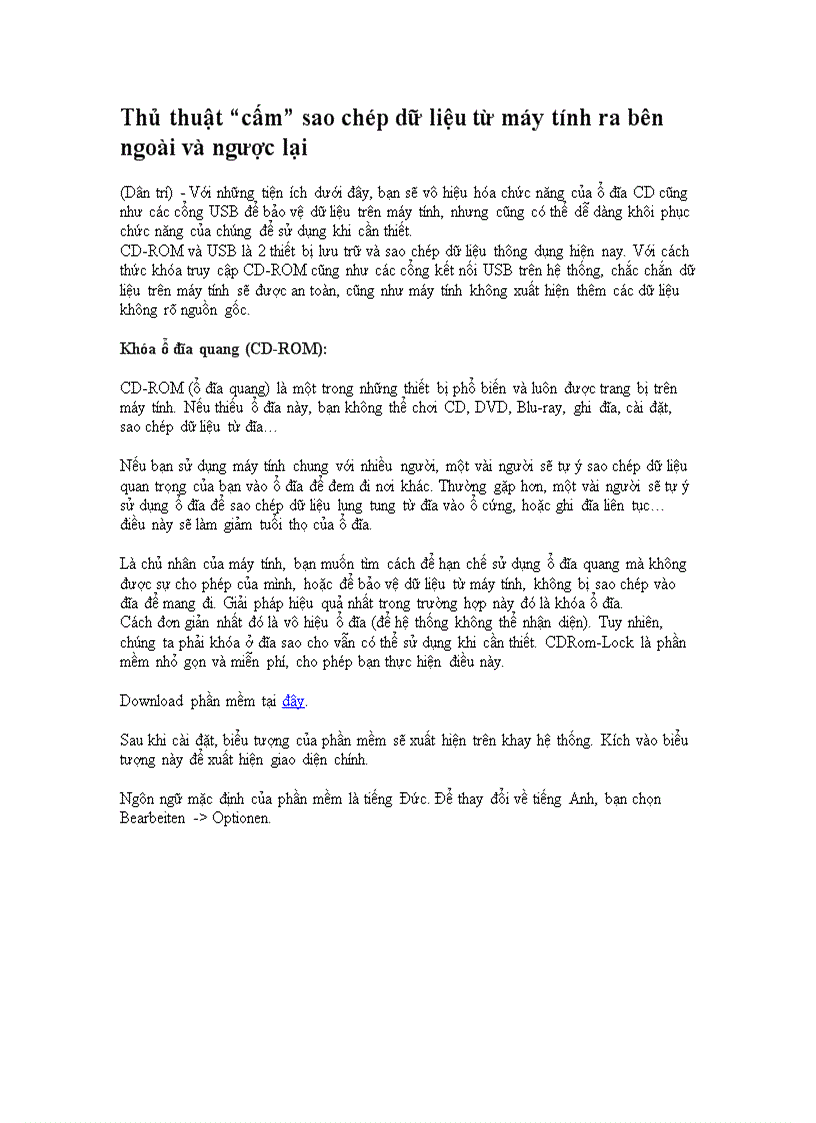 image for page Thủ thuật cấm sao chép dữ liệu từ máy tính ra bên ngoài và ngược lại
