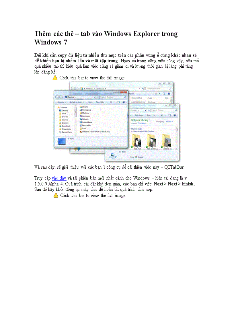 Thêm các thẻ tab vào Windows Explorer trong Windows 7