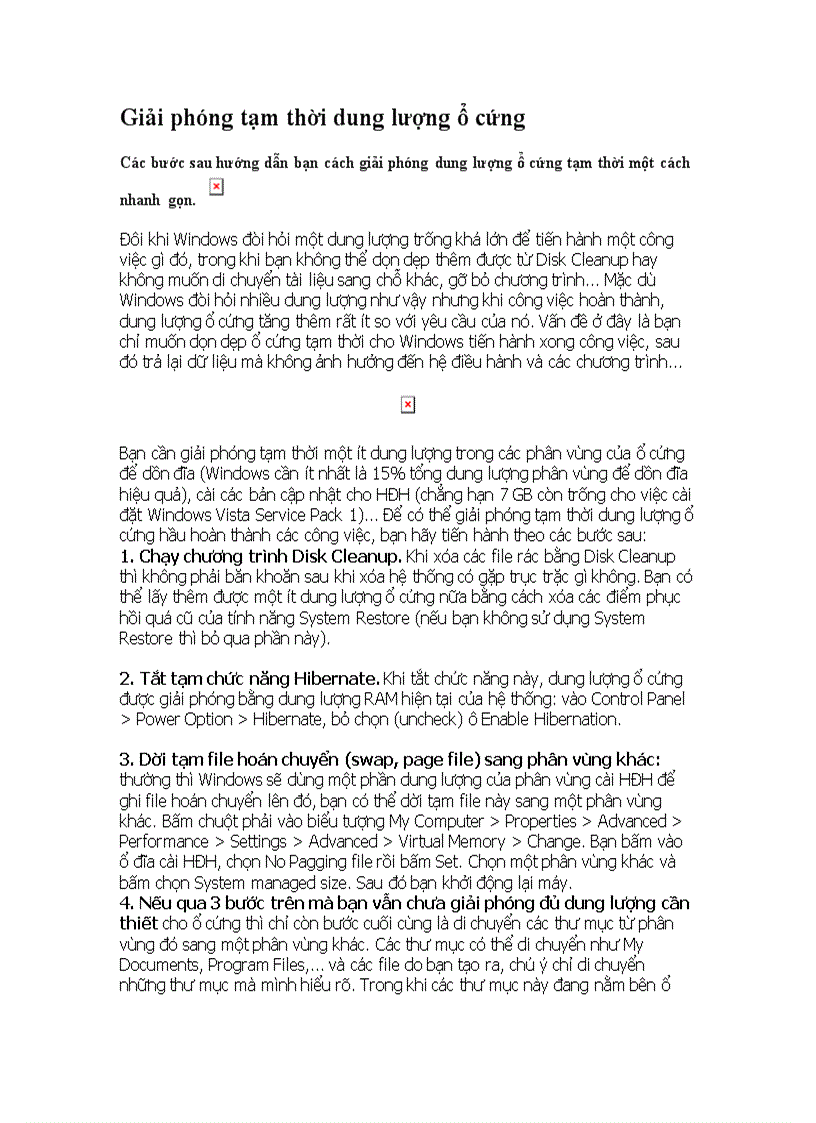 image for page Giải phóng tạm thời dung lượng ổ cứng