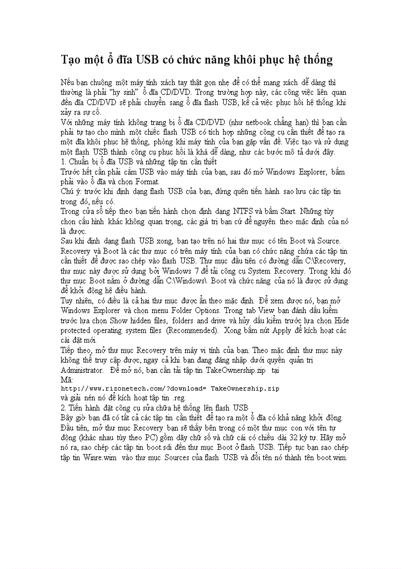 image for page Tạo một ổ đĩa USB có chức năng khôi phục hệ thống