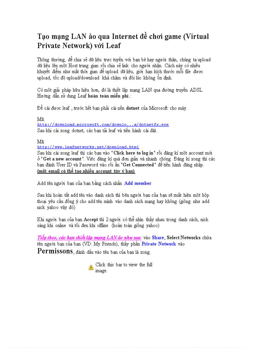 image for page Tạo mạng LAN ảo qua Internet để chơi game Virtual Private Network với Leaf