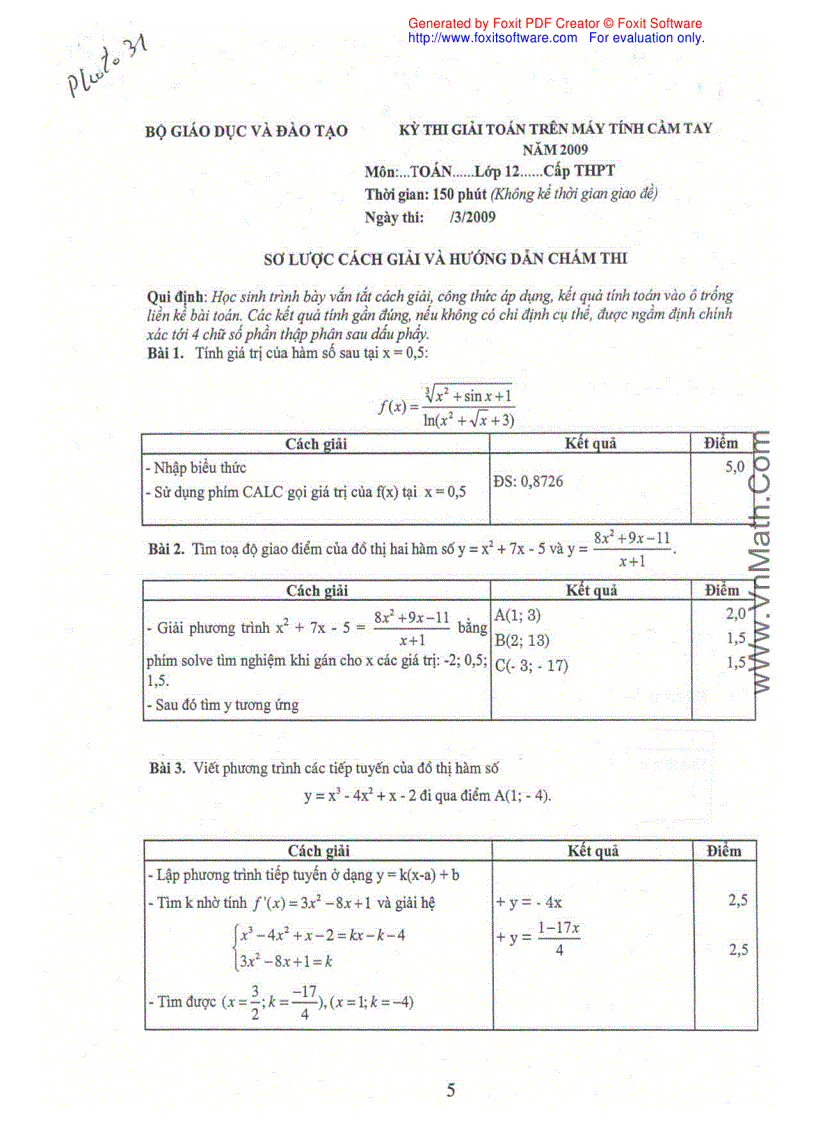 image for page Đề thi và đáp án khu vực giải toán trên máy tính casio lớp 12 BTTHPT THPT THCS năm 2009