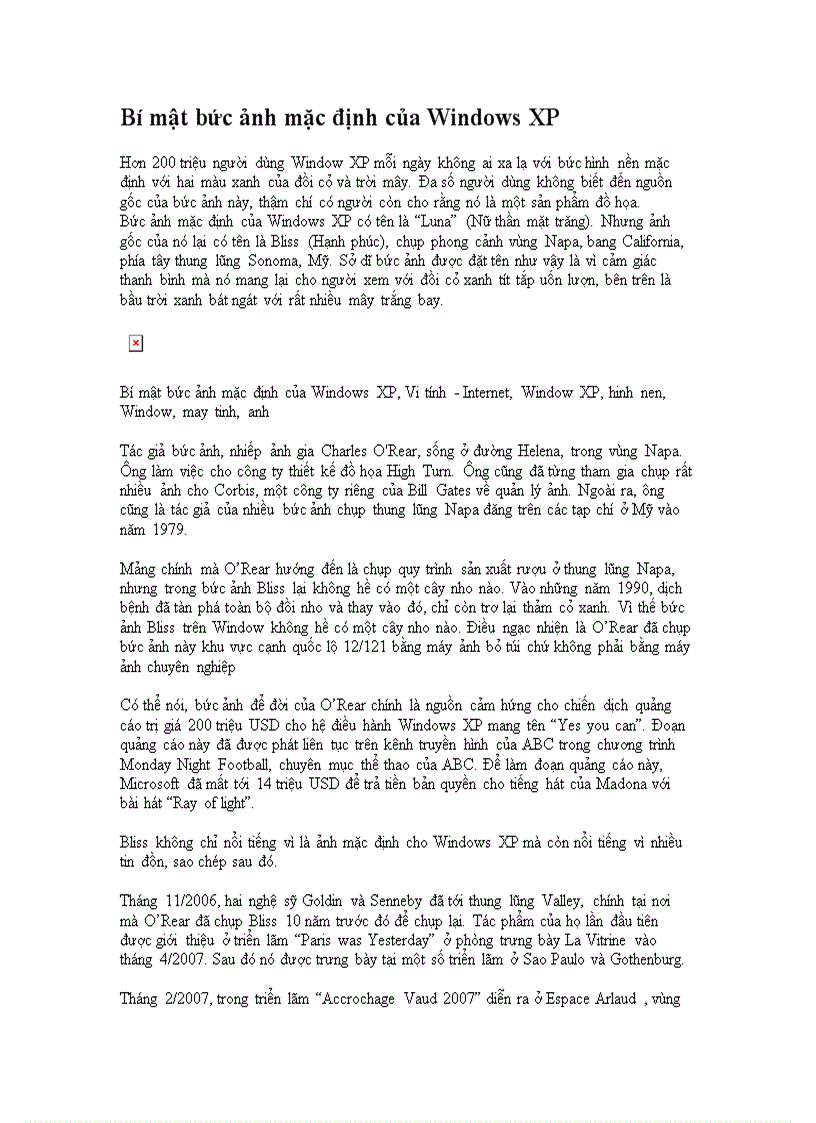 image for page Bí mật bức ảnh mặc định của Windows XP