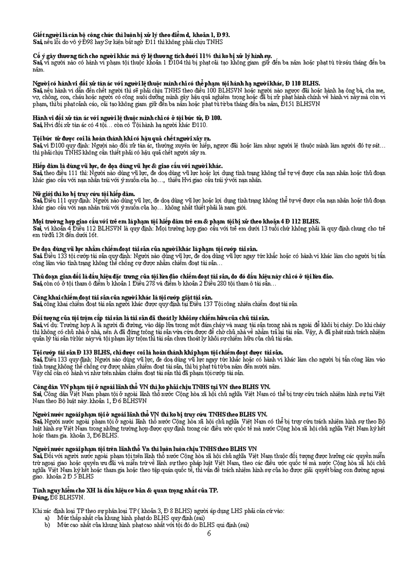 image for page Khẳng định đúng sai và đáp án môn Luật Hình sự