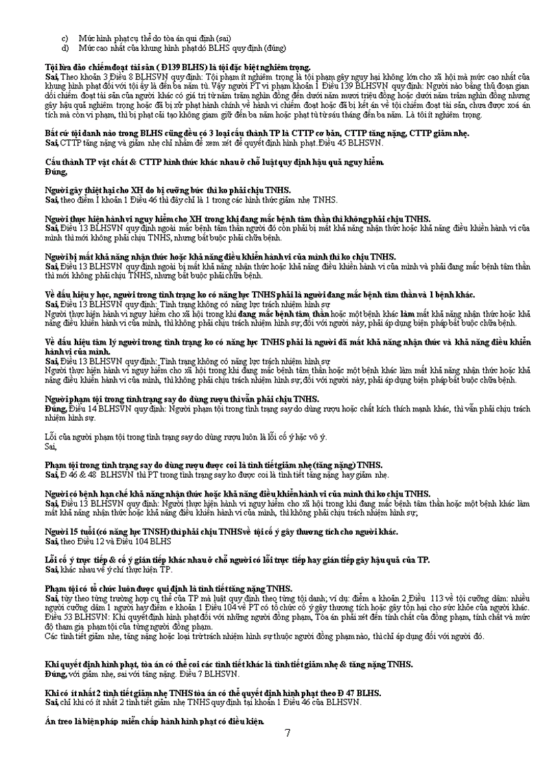 image for page Khẳng định đúng sai và đáp án môn Luật Hình sự