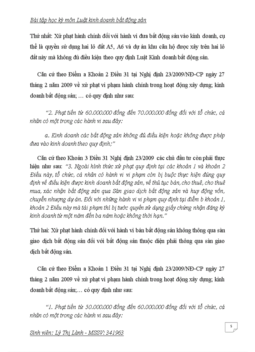 image for page Bài tập học kỳ luật kinh doanh bất động sản đề số 4