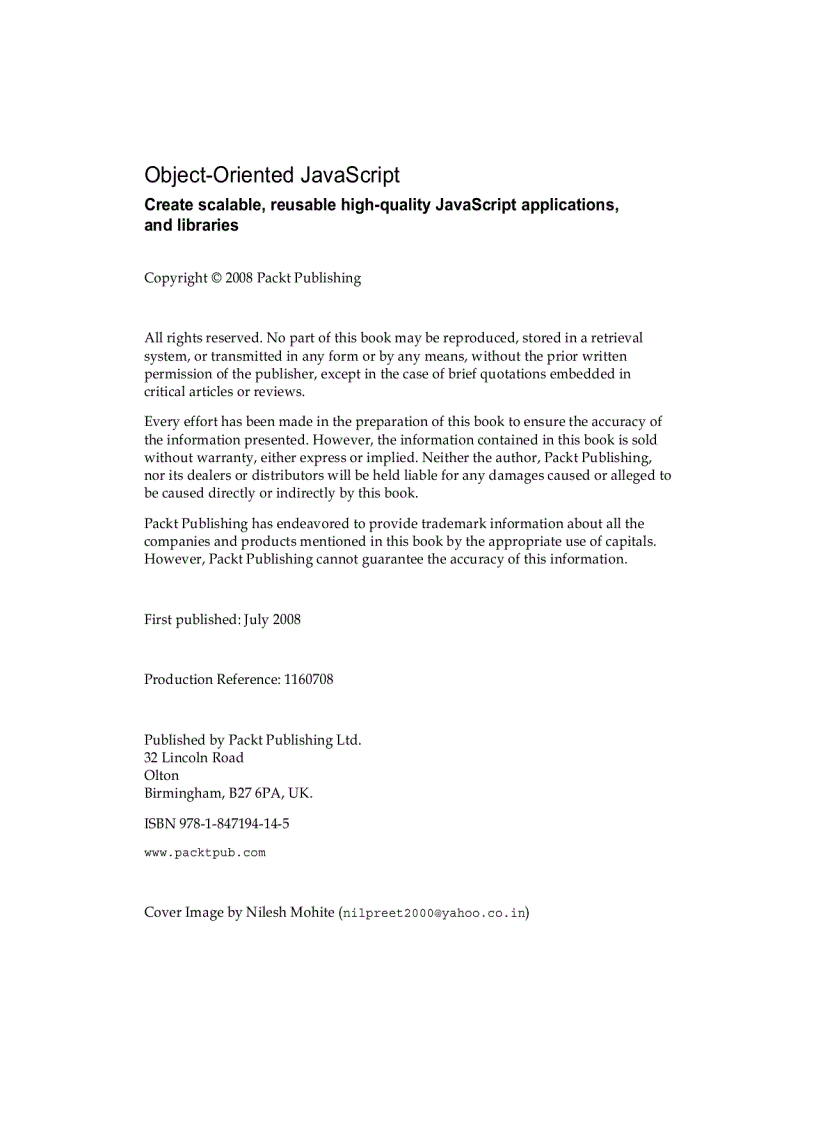 image for page Object Oriented JavaScript Create scalable reusable high quality JavaScript applications and libraries