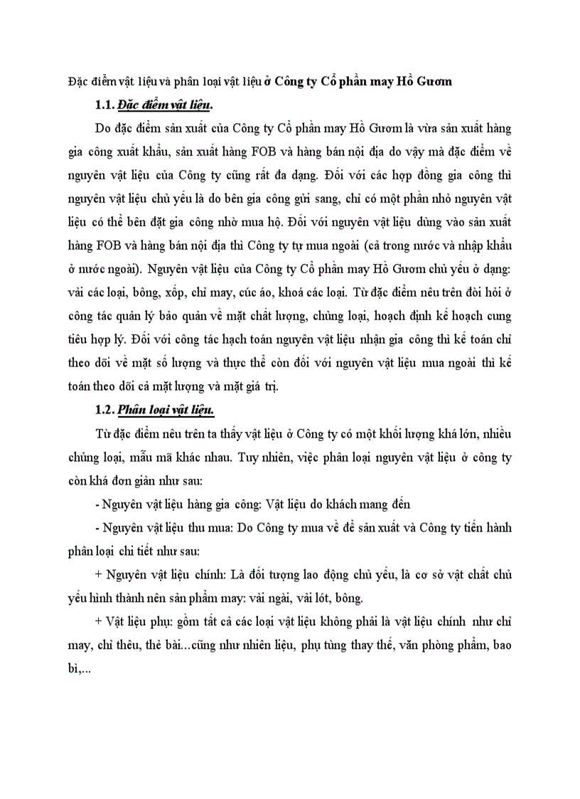 image for page Đặc điểm vật liệu và phân loại vật liệu ở Công ty Cổ phần may Hồ Gươm