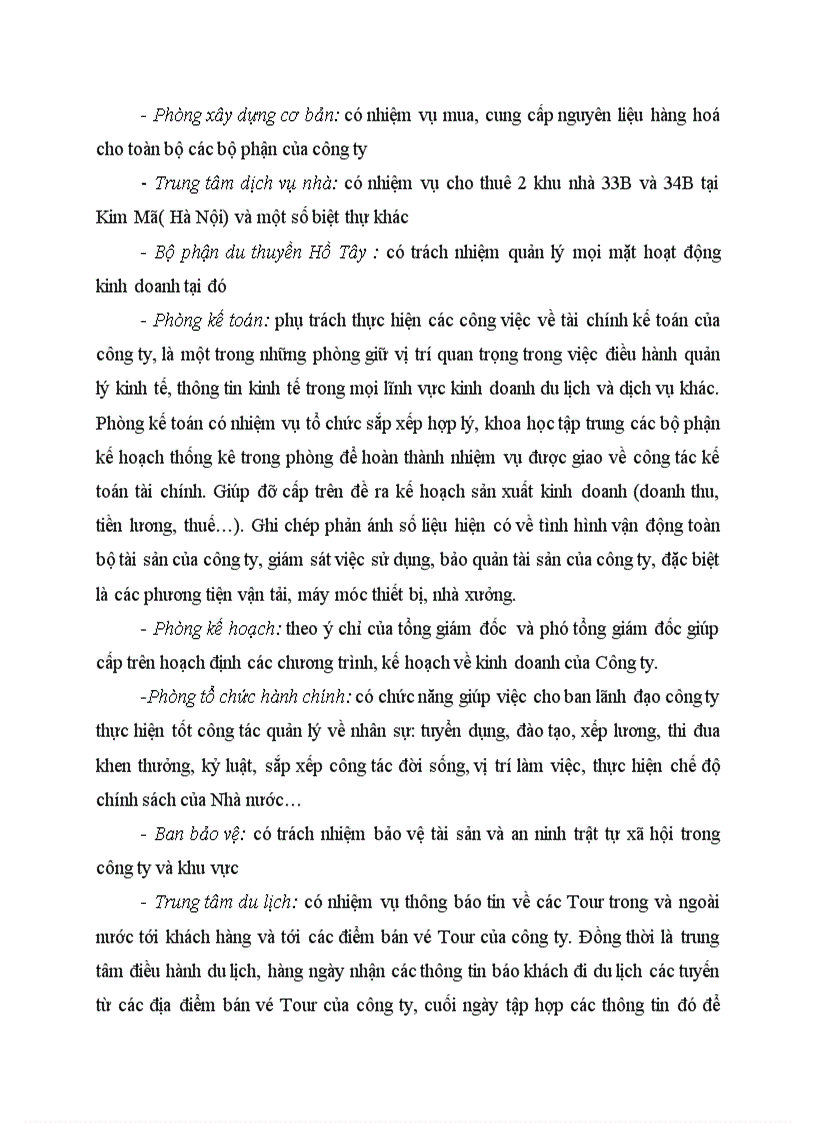 Đặc điểm kinh tế và tổ chức bộ máy quản lý hoạt động kinh doanh tại công ty du lịch dịch vụ Hà Nội có ảnh hưởng đến hạch toán Tài sản cố định hữu hình