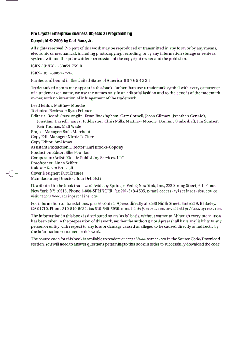 image for page Pro Crystal Enterprise Business Objects XI Programming