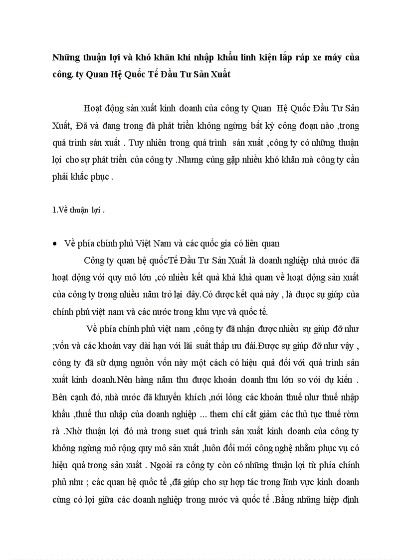 image for page Những thuận lợi và khó khăn khi nhập khẩu linh kiện lắp ráp xe máy của công ty Quan Hệ Quốc Tế Đầu Tư Sản Xuất