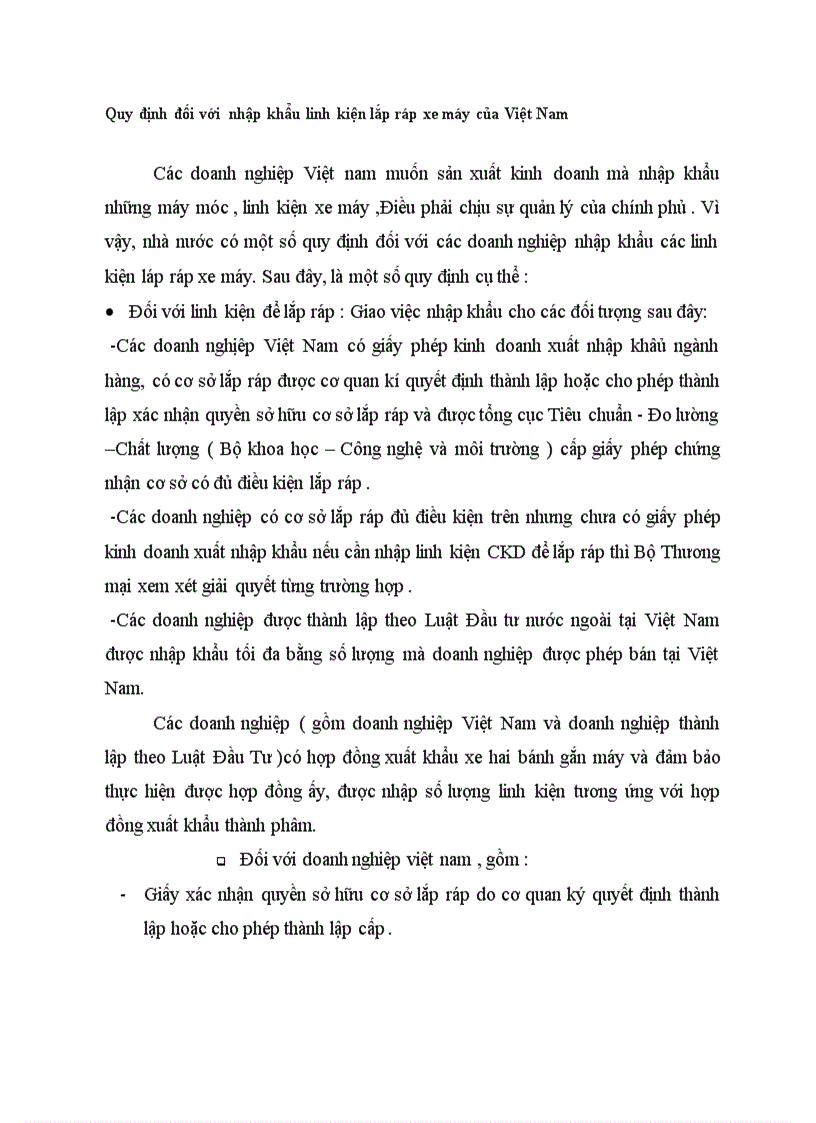 image for page Quy định đối với nhập khẩu linh kiện lắp ráp xe máy của Việt Nam
