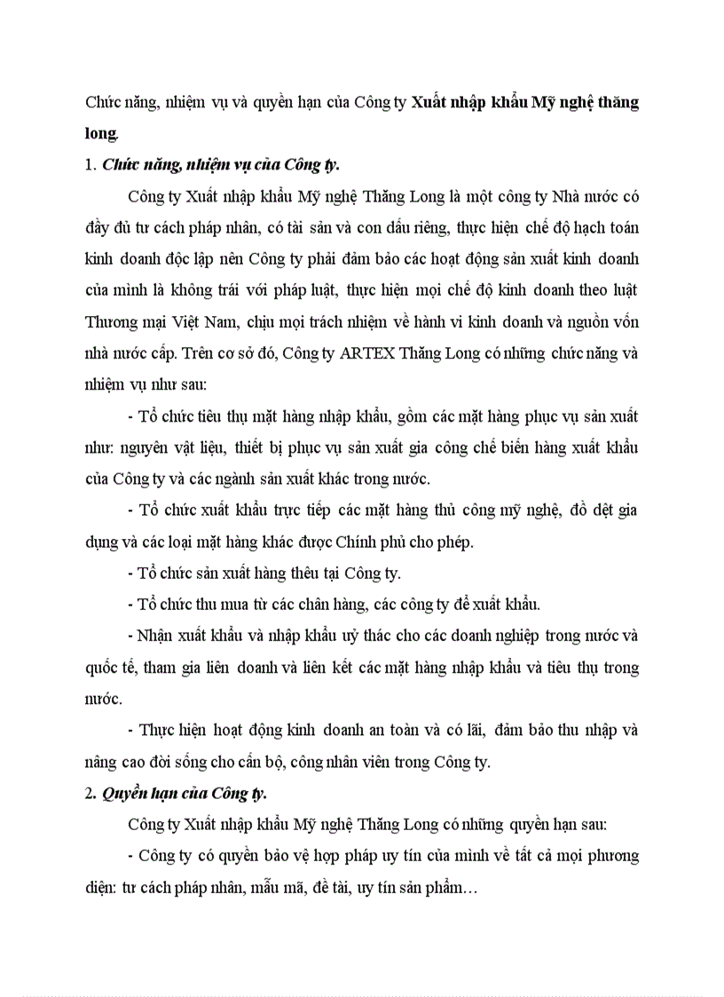 image for page Chức năng nhiệm vụ và quyền hạn của Công ty Xuất nhập khẩu Mỹ nghệ thăng long